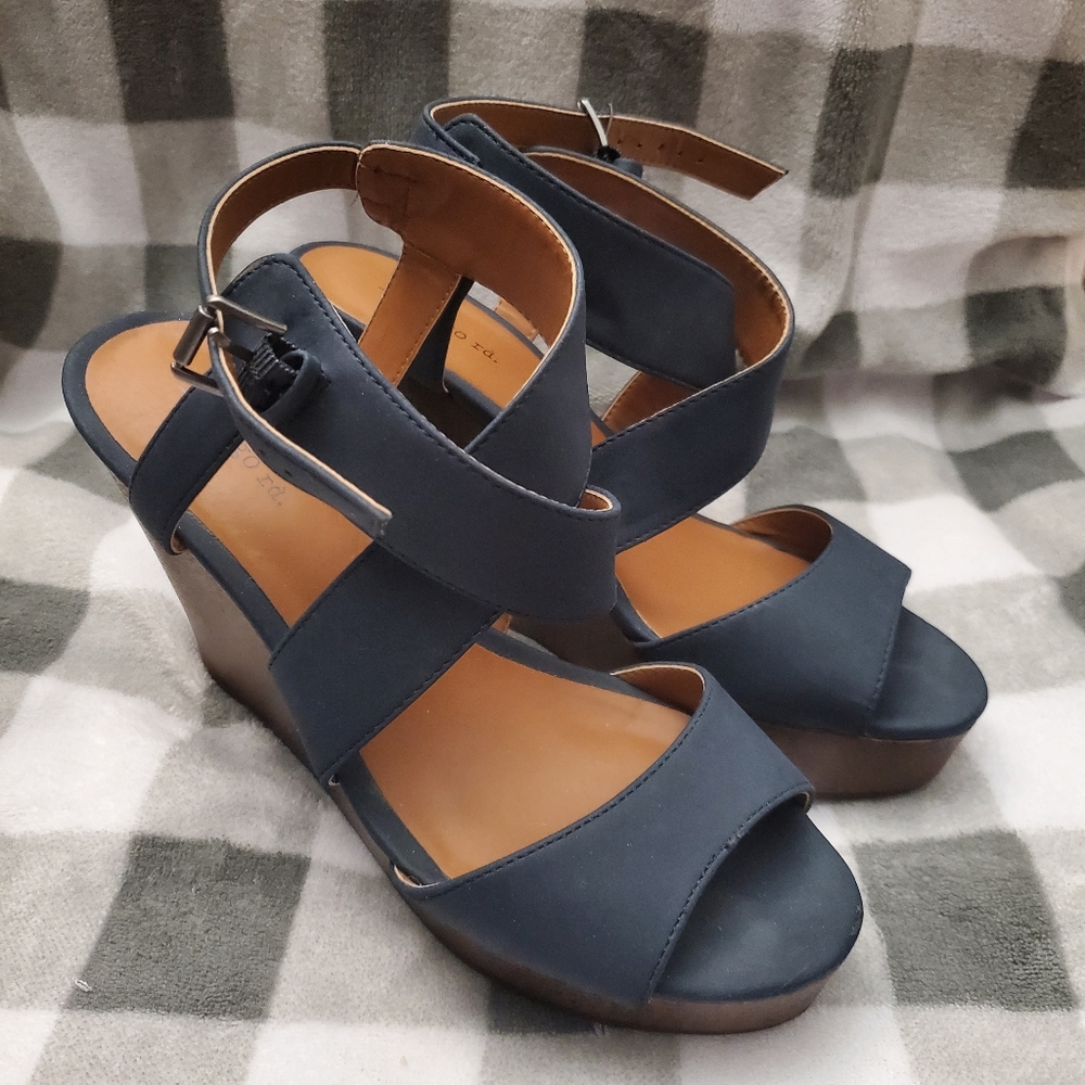 Blue Wedge Sandals